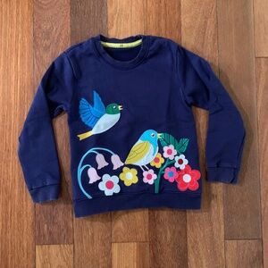 Girls Navy Sweatshirt with Bird and Flowers Appliqué 5T